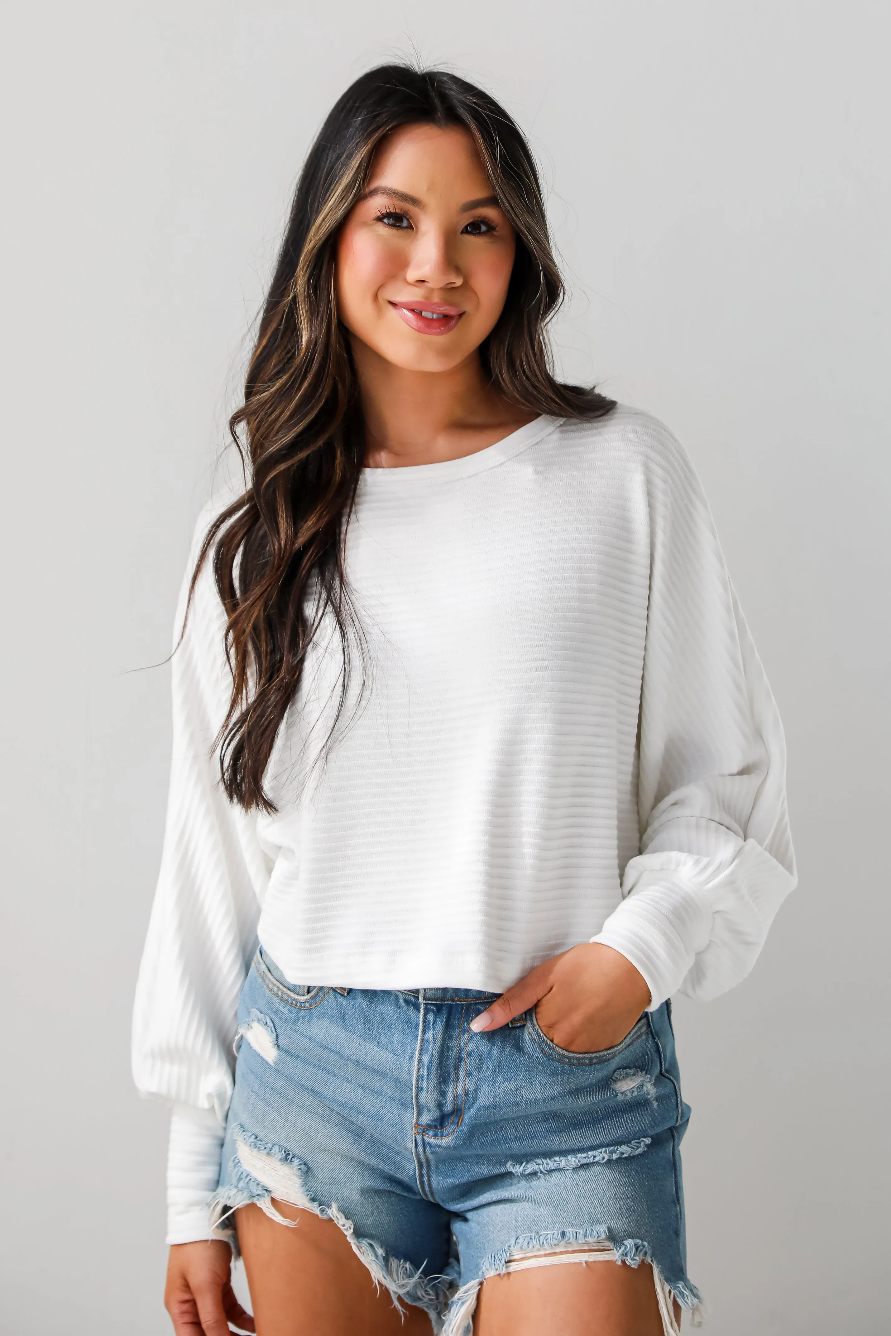 FINAL SALE - Katy White Ribbed Knit Top - DU DEAL