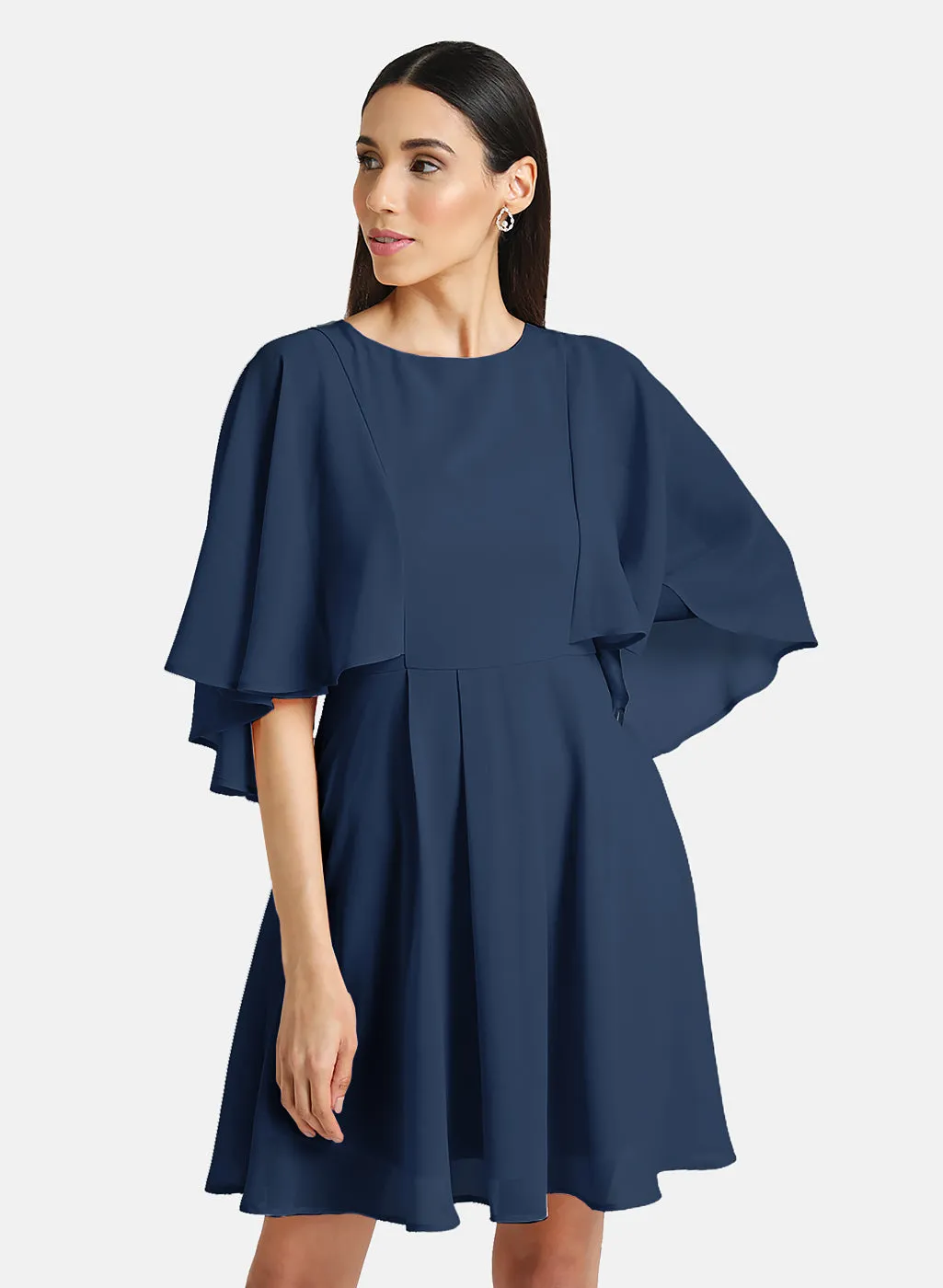 Fit & Flare Mini Dress With Cape Sleeves