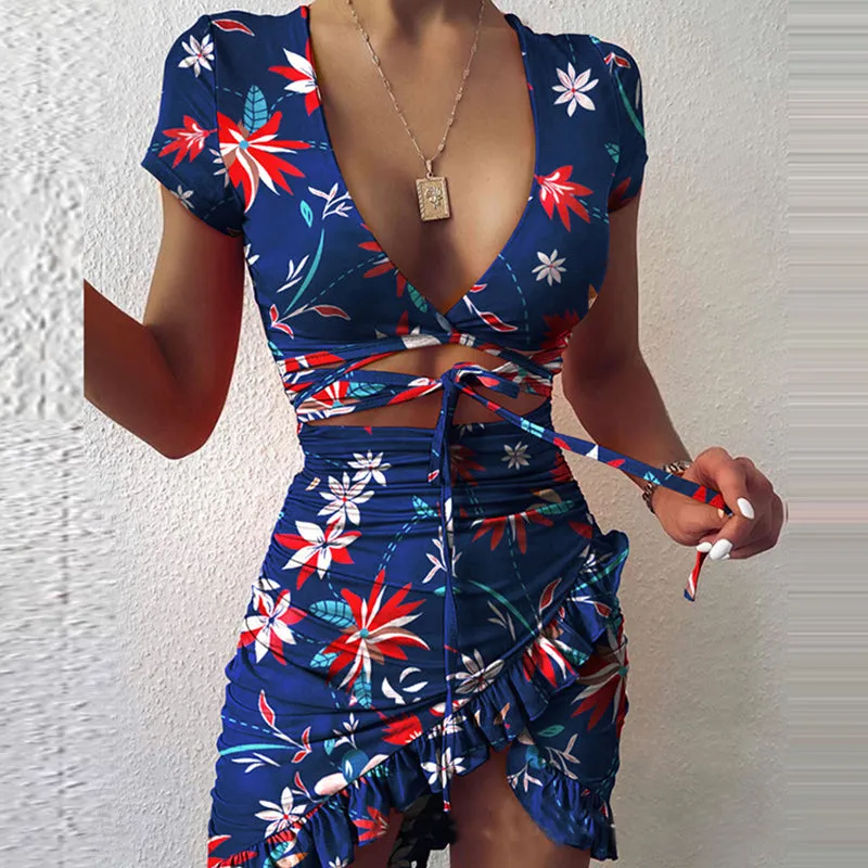 Floral Print Fashion Mini Dress