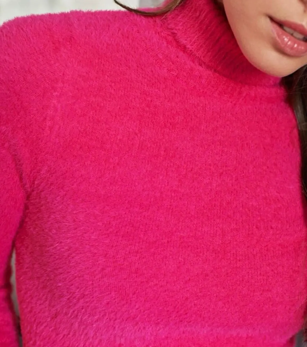 Fluffy Turtleneck Crop Pink Sweater