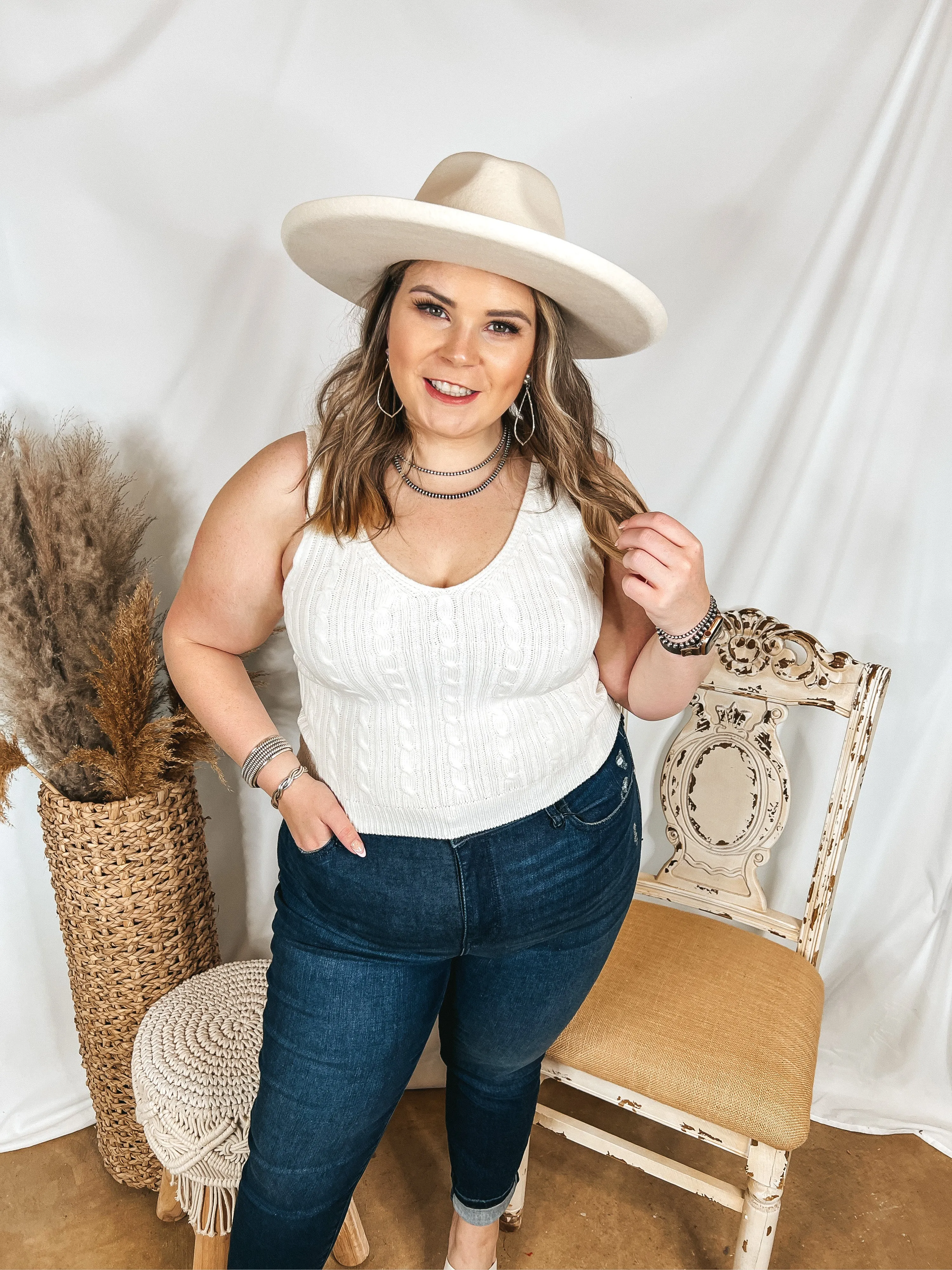 Forever Famous Cropped Sweater Tank Top in Ivory