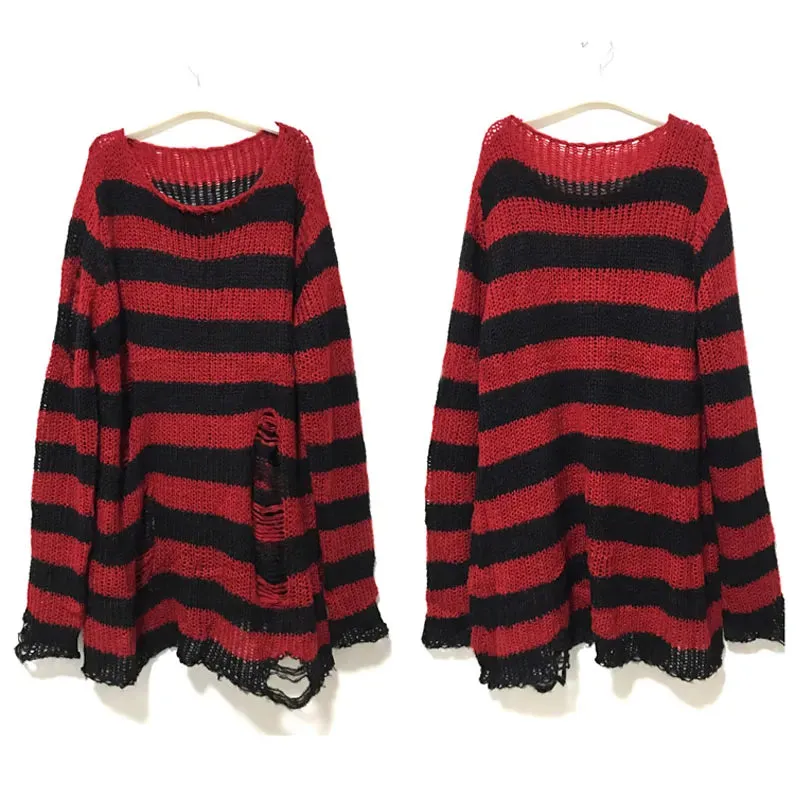 Free Gothic Distressed Oversized Striped Sweater