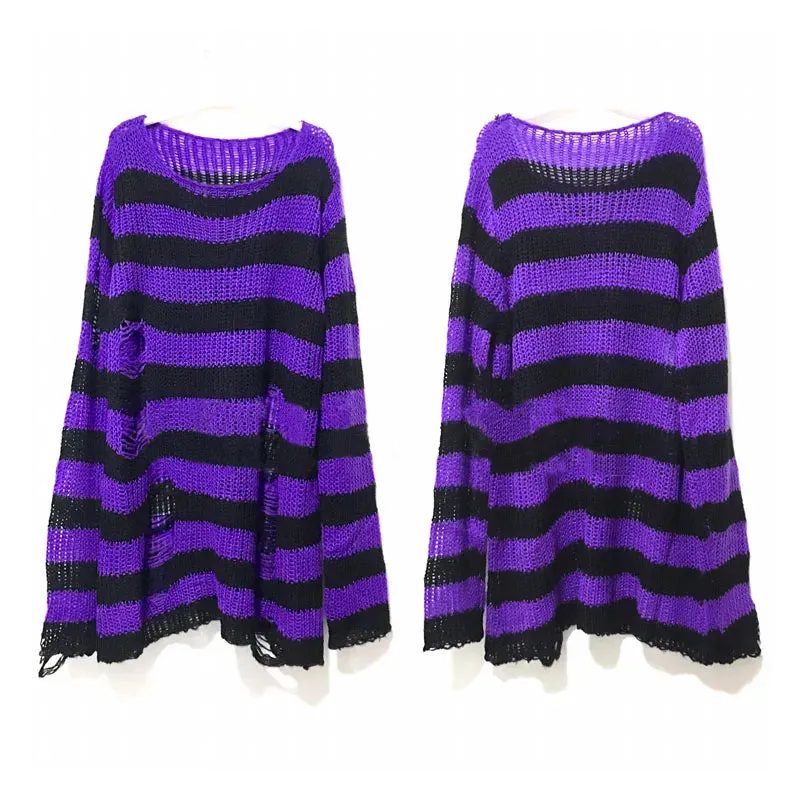 Free Gothic Distressed Oversized Striped Sweater