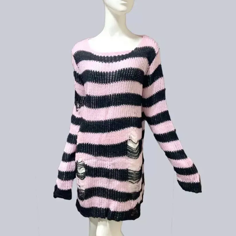 Free Gothic Distressed Oversized Striped Sweater