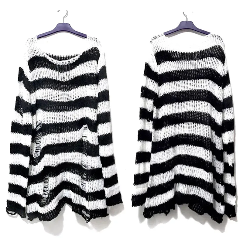 Free Gothic Distressed Oversized Striped Sweater