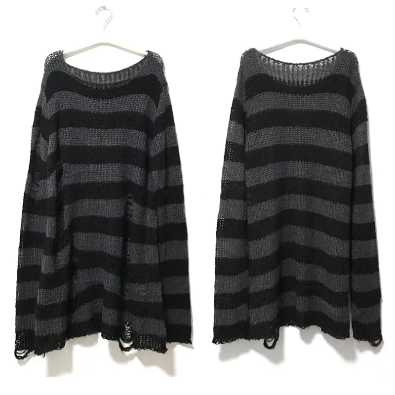 Free Gothic Distressed Oversized Striped Sweater