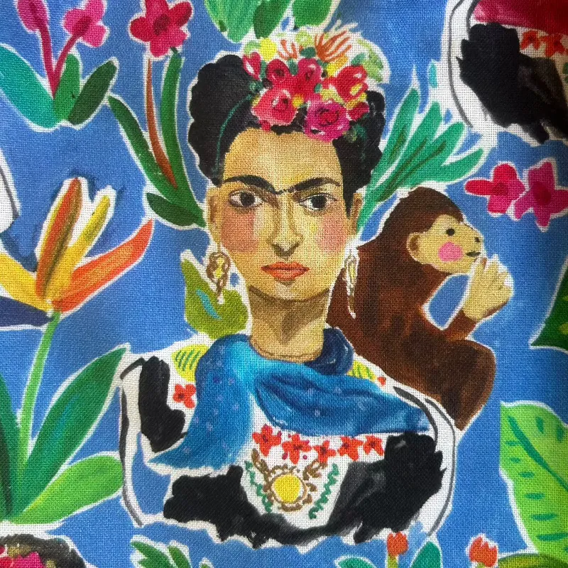 Frida with her Monkey Cotton Skirt