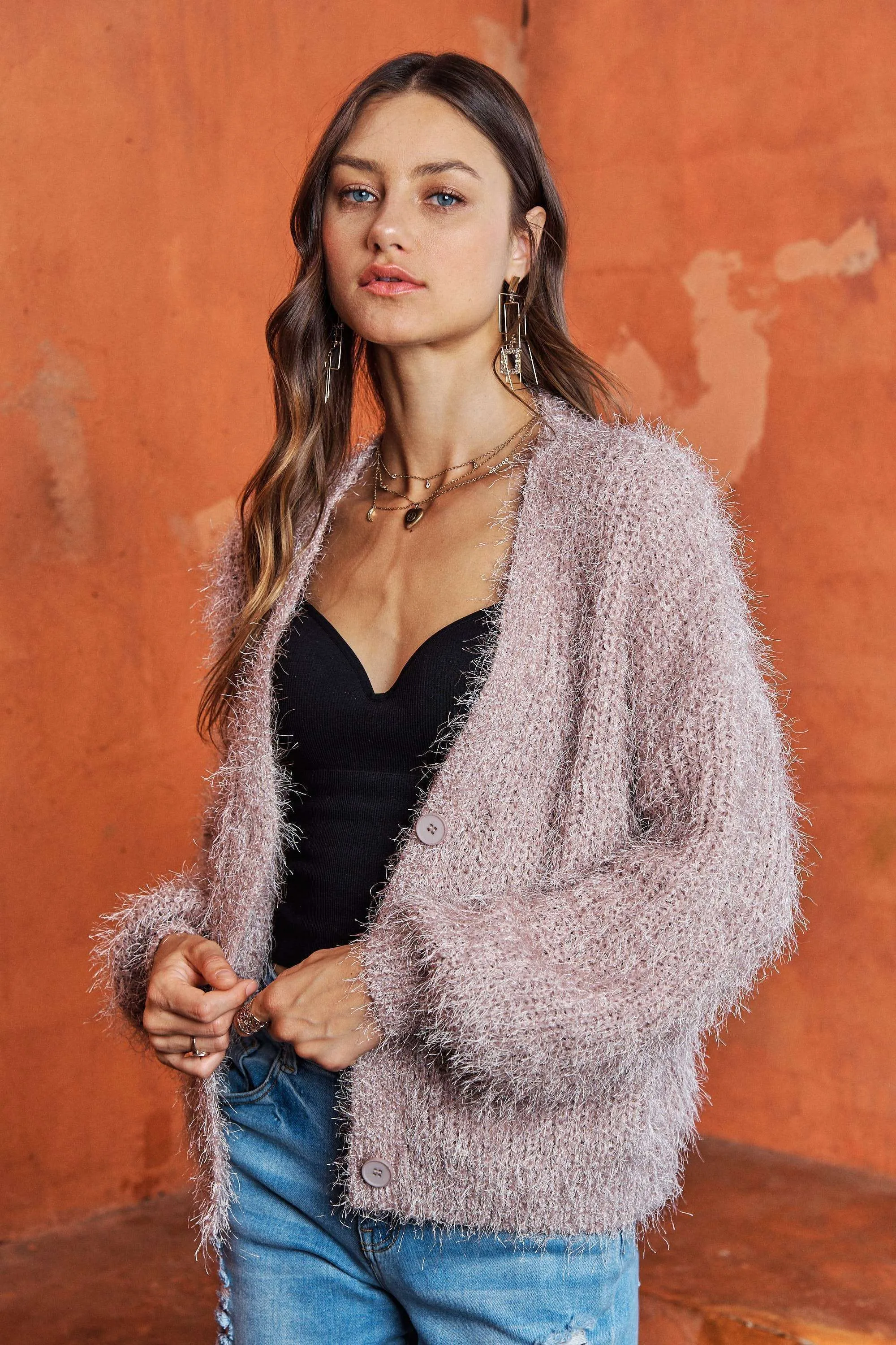 FUZZY SWEATER CARDIGAN