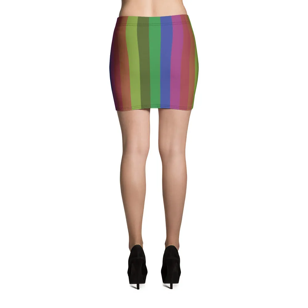 Gay Pride Skirt, Vintage Style Rainbow Stripe Women's Festival Mini Skirt -Made in USA (US Size: XS-XL)