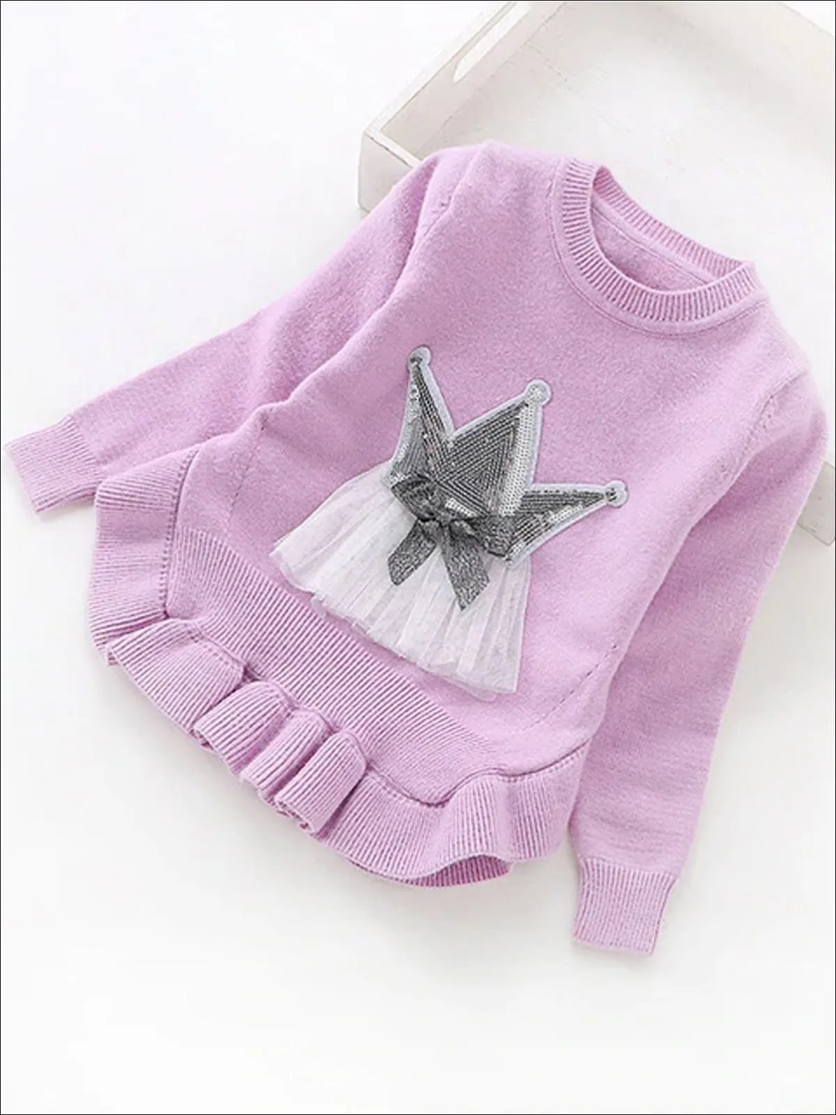 Girls Ruffle Hem Sequin Princess Sweater