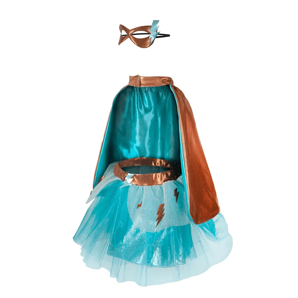 Great Pretenders Super-Duper Tutu Skirt, Cape & Mask Play Costume Set – Teal & Copper