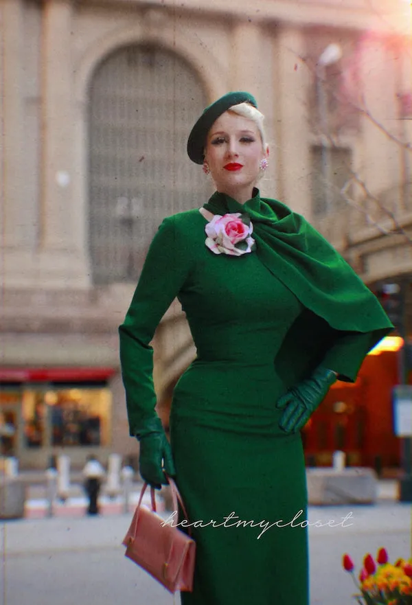 Green Semi Cape dress - Meghan duchess dress