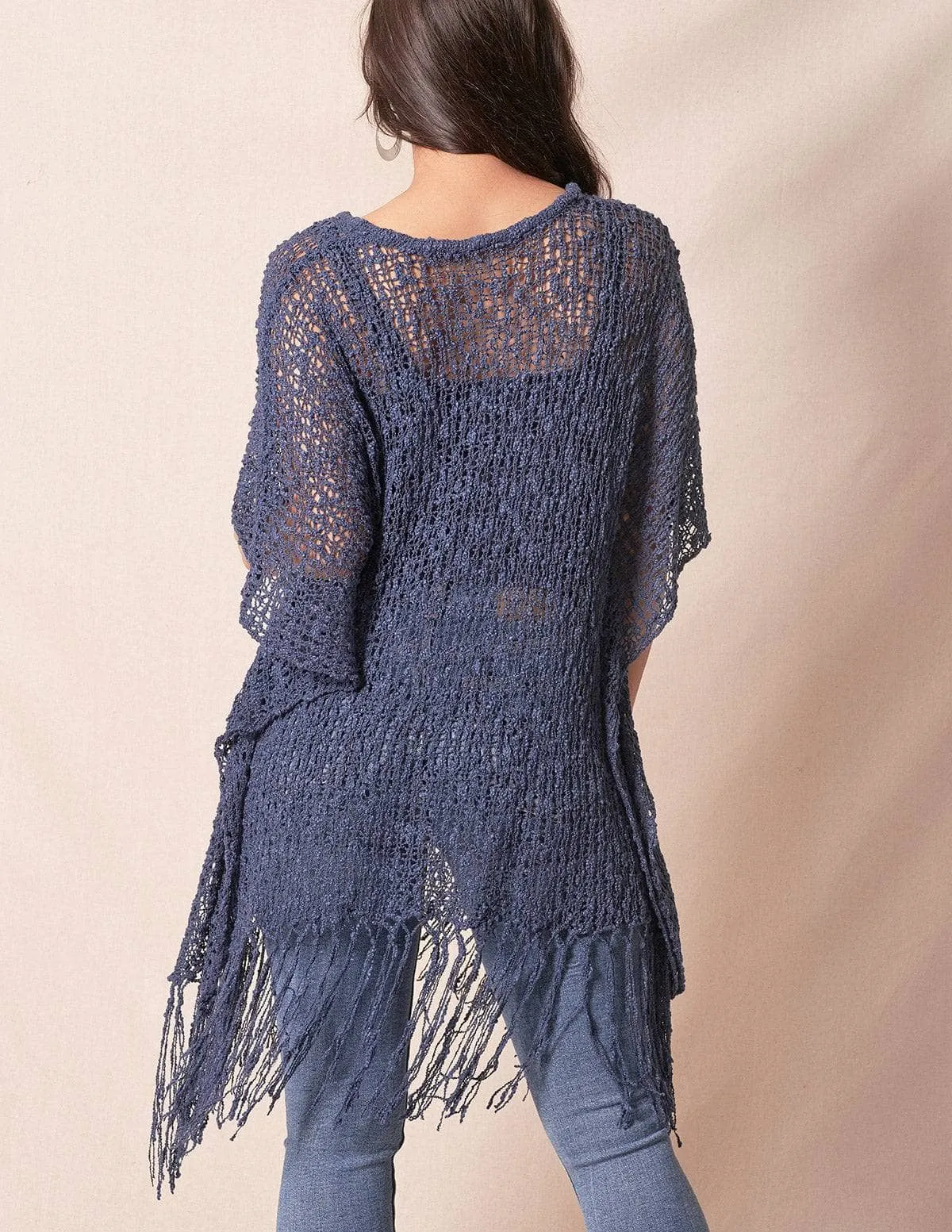 Handwoven Riva Knit Fringed Sweater Poncho