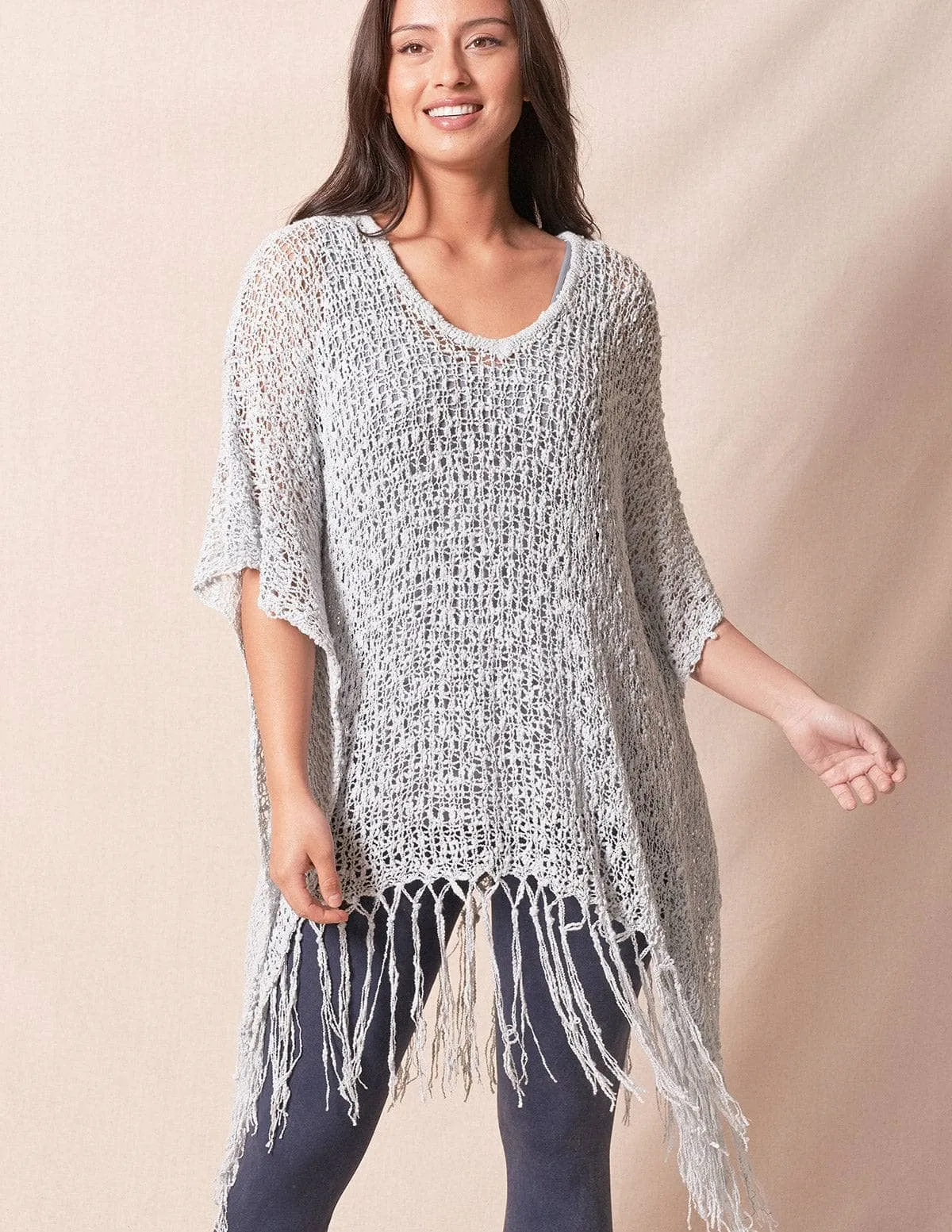 Handwoven Riva Knit Fringed Sweater Poncho