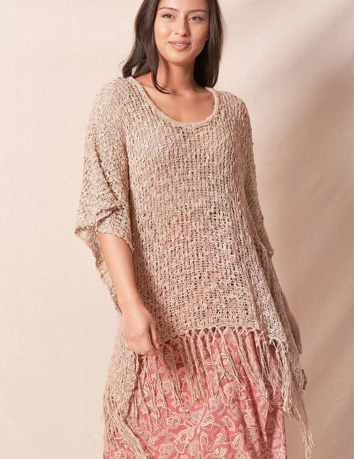 Handwoven Riva Knit Fringed Sweater Poncho