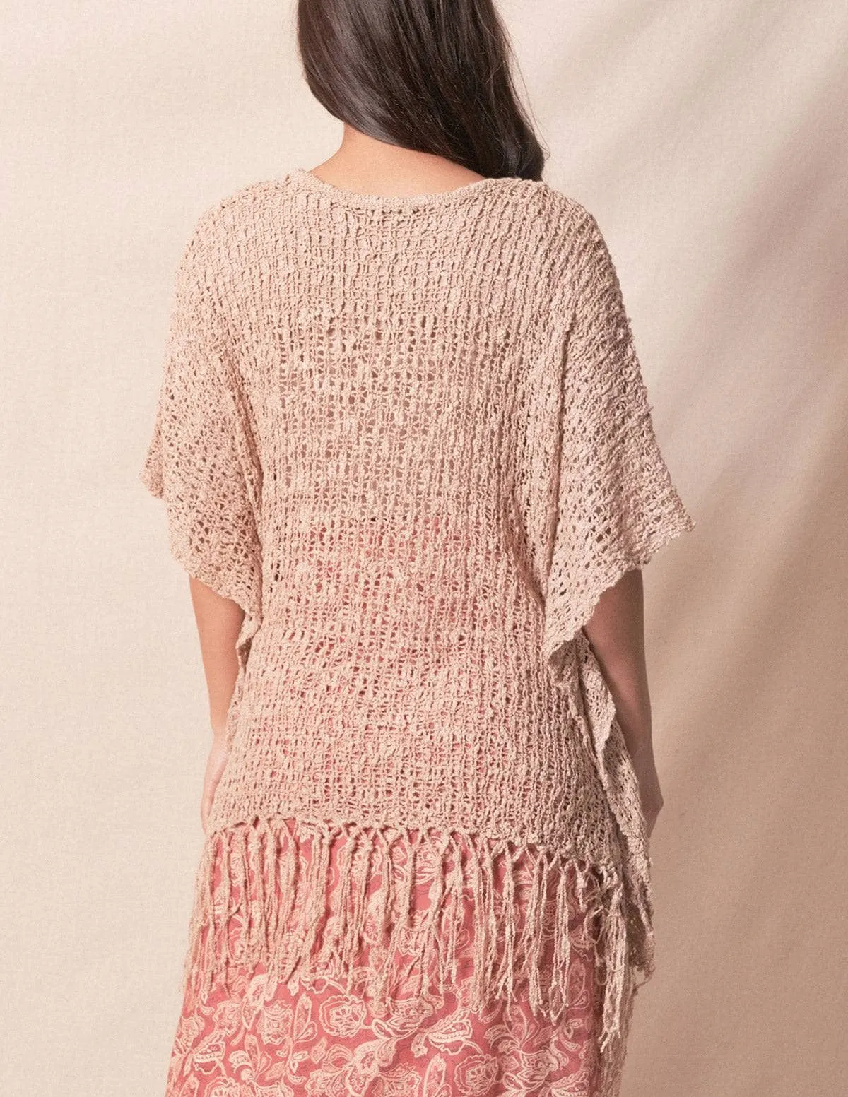 Handwoven Riva Knit Fringed Sweater Poncho