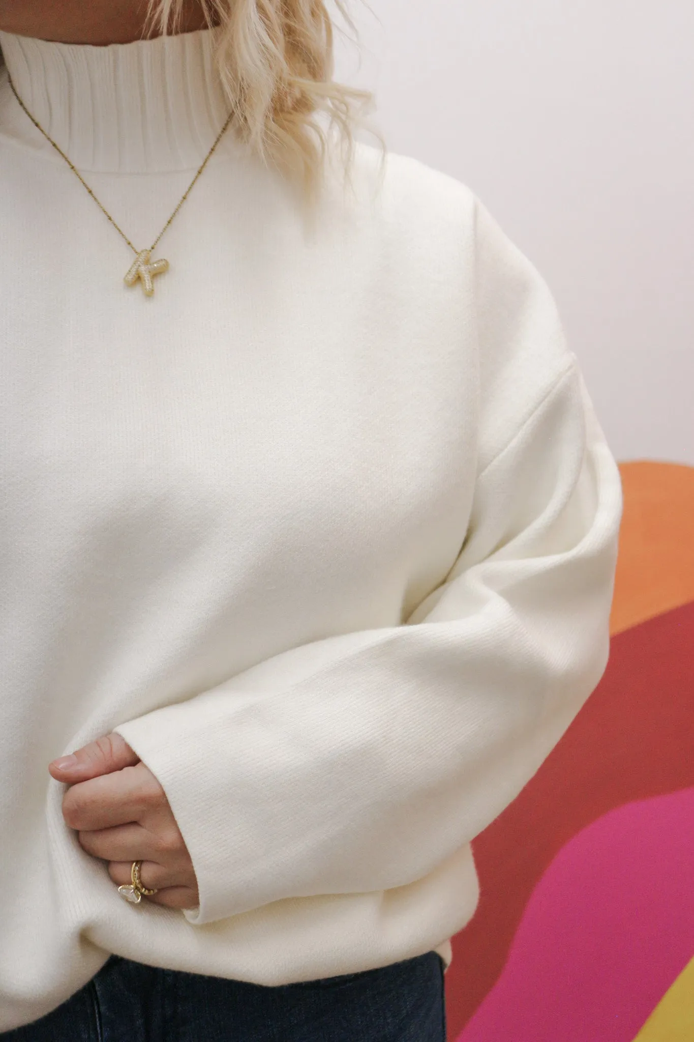 High Ambitions White Mock Neck Sweater