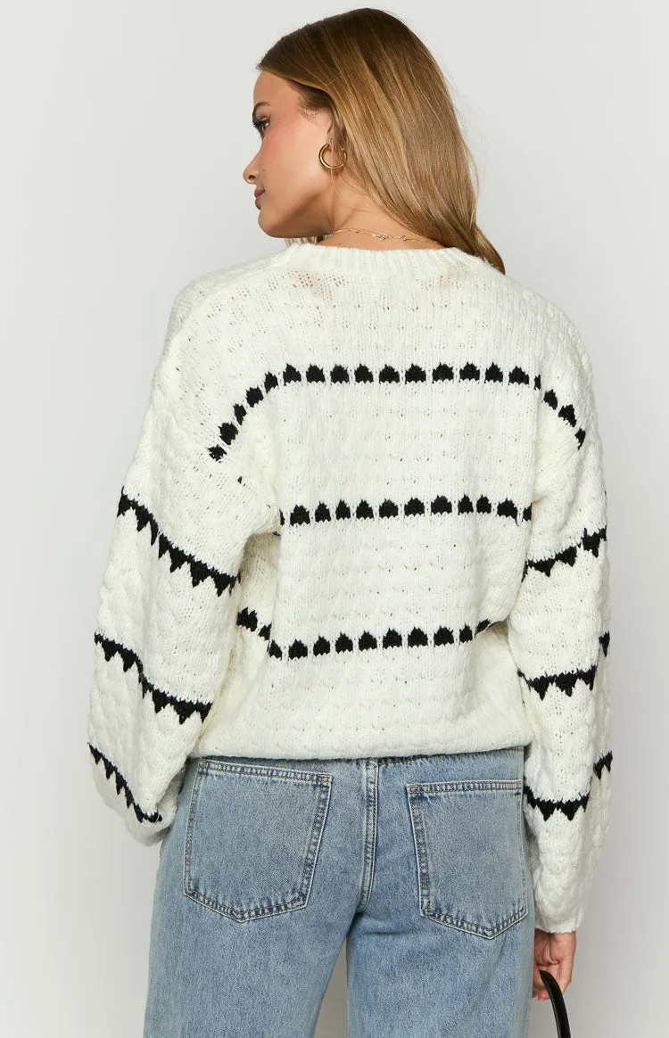 Holly White Heart Stripe Sweater