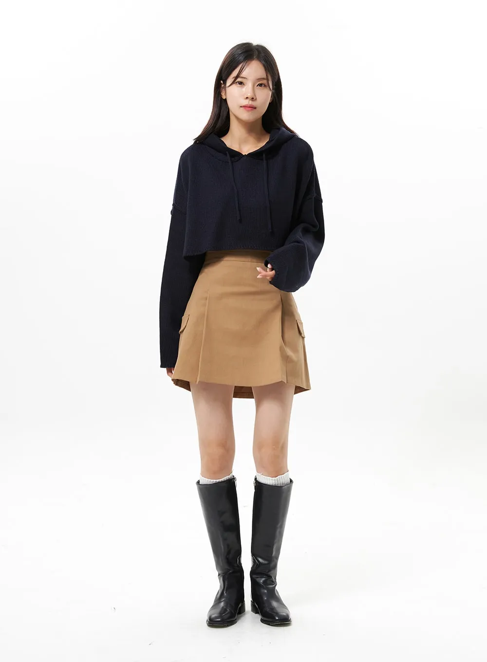 Hooded Crop Knit Sweater OS315