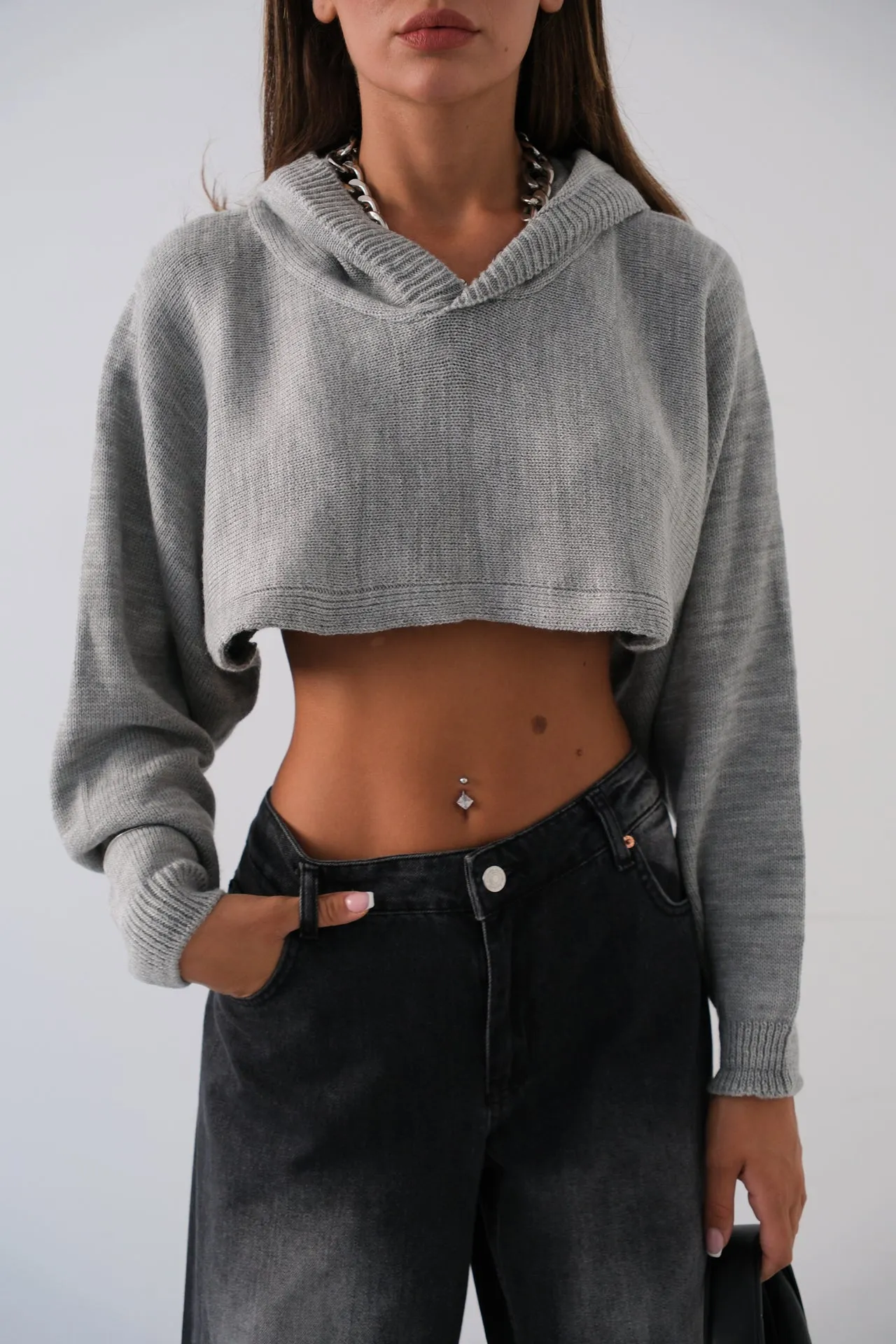 Hooded Knit Crop Sweater