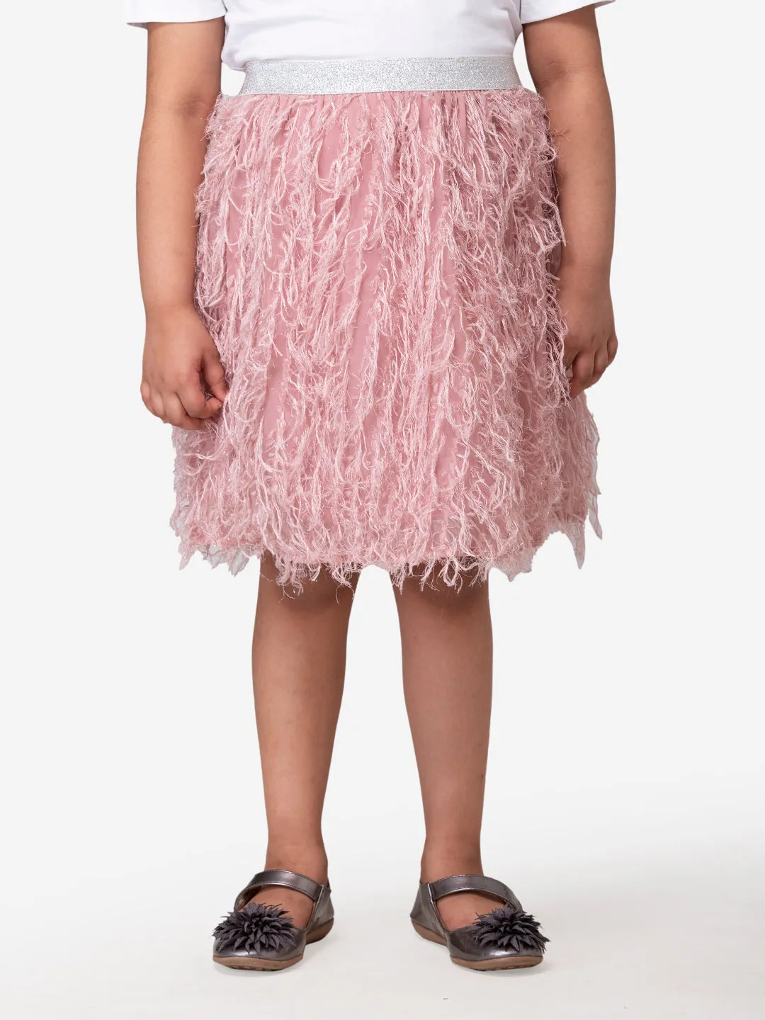 Hoop Hippo Kids Peach Shimmery Poly Fringed Cotton Voile Skirt