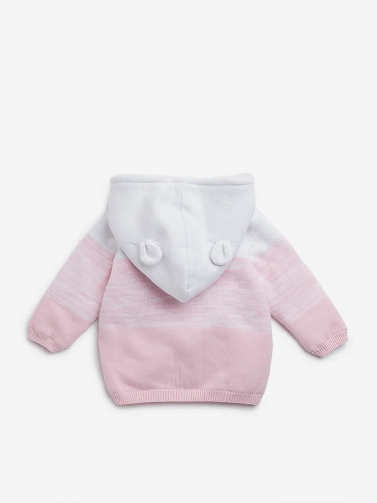 HOP Baby Light Pink Colour-Blocked Cotton Sweater