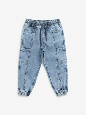 HOP Kids Blue Cargo-Style Mid-Rise Denim Joggers