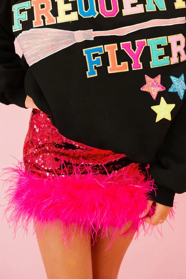 HOT PINK SEQUIN FEATHER SKIRT