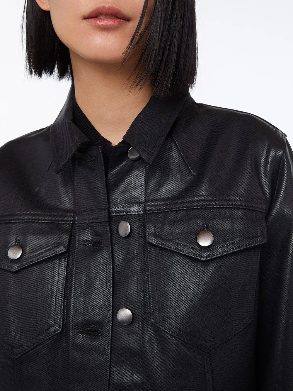 Imaan x FRAME Le Crop Coated Jacket -- Noir Coated