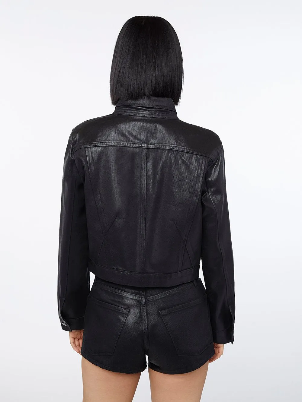 Imaan x FRAME Le Crop Coated Jacket -- Noir Coated