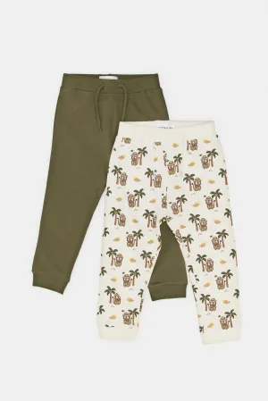 Infant Boys Green And Ivory Giraffe Print Jog Pants Set (2 Piece)