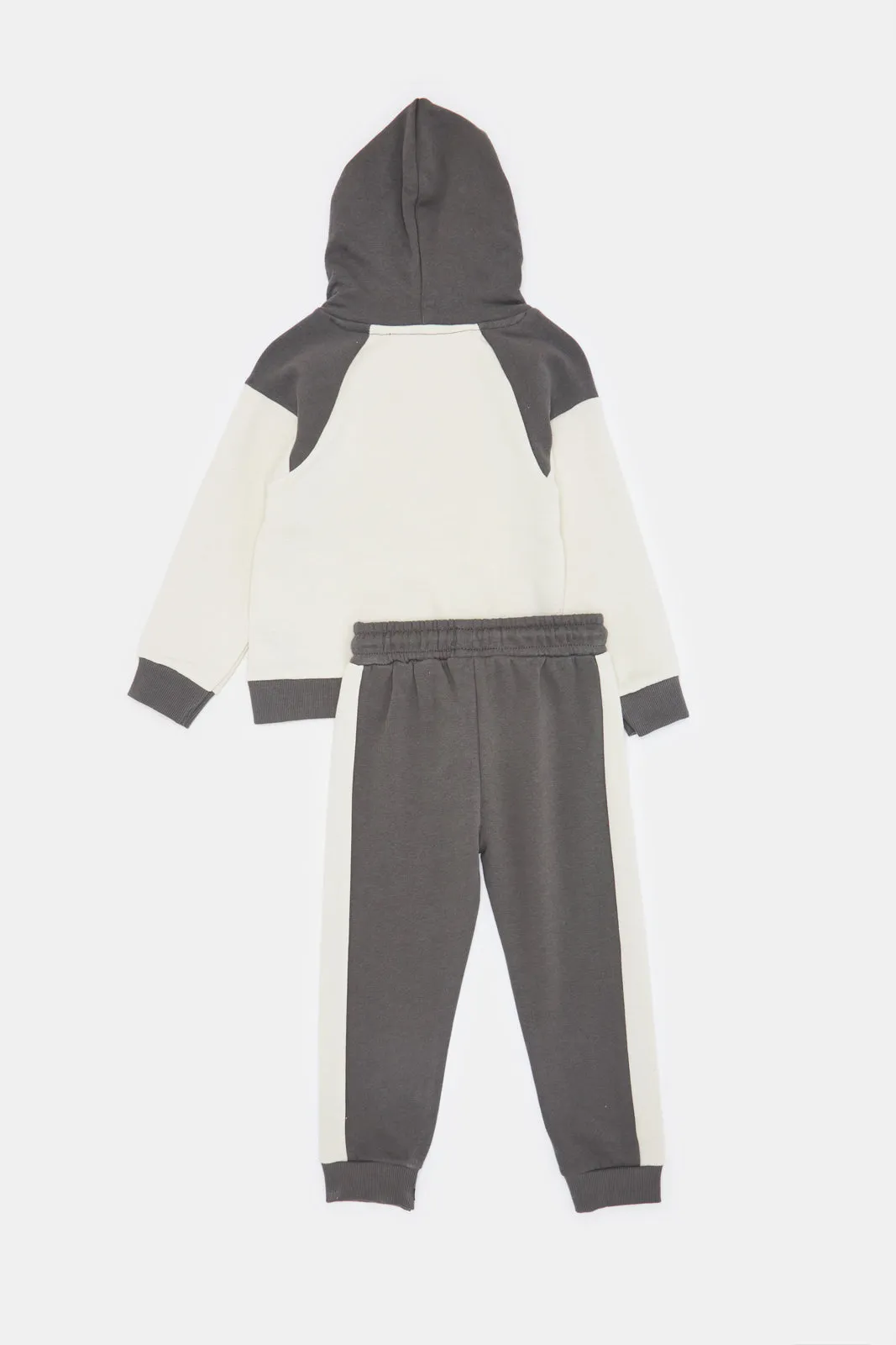 Infant Boys White And Grey Hooded Jogging Suit Set (2 Piece)