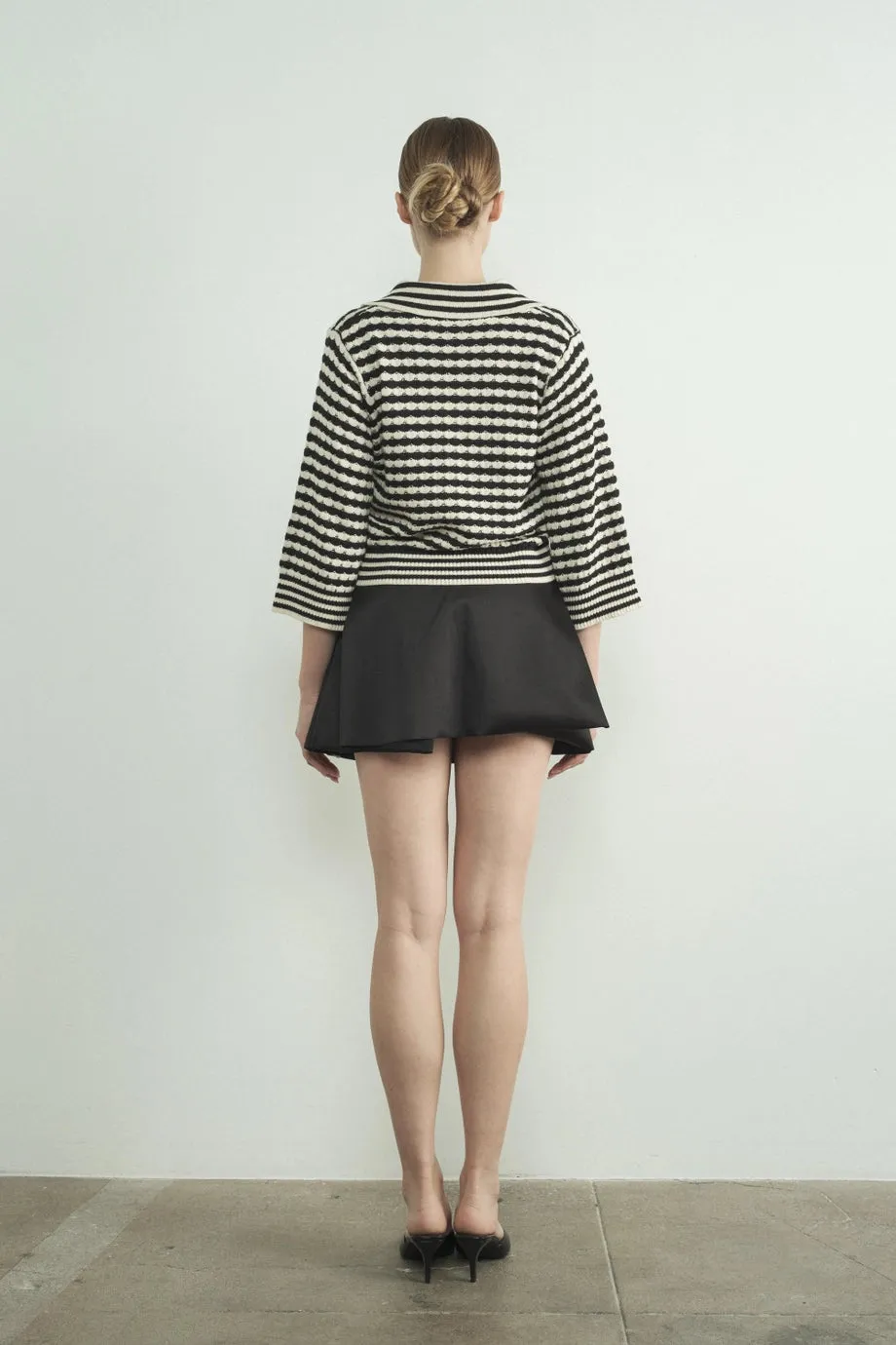 Jacquard Stripe 3/4 Sleeve Sweater