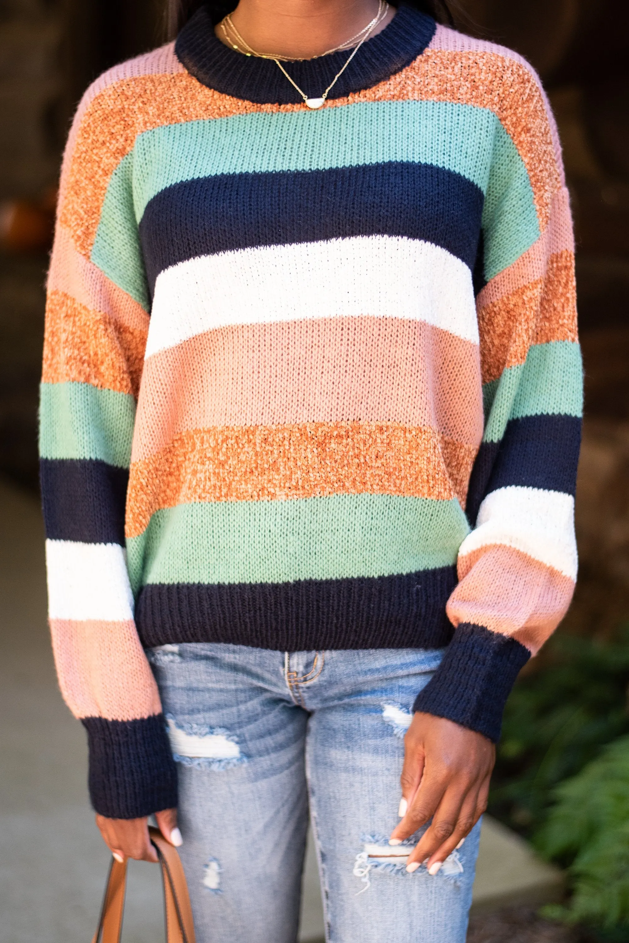 Just Feel The Love Rust-Mint Striped Sweater