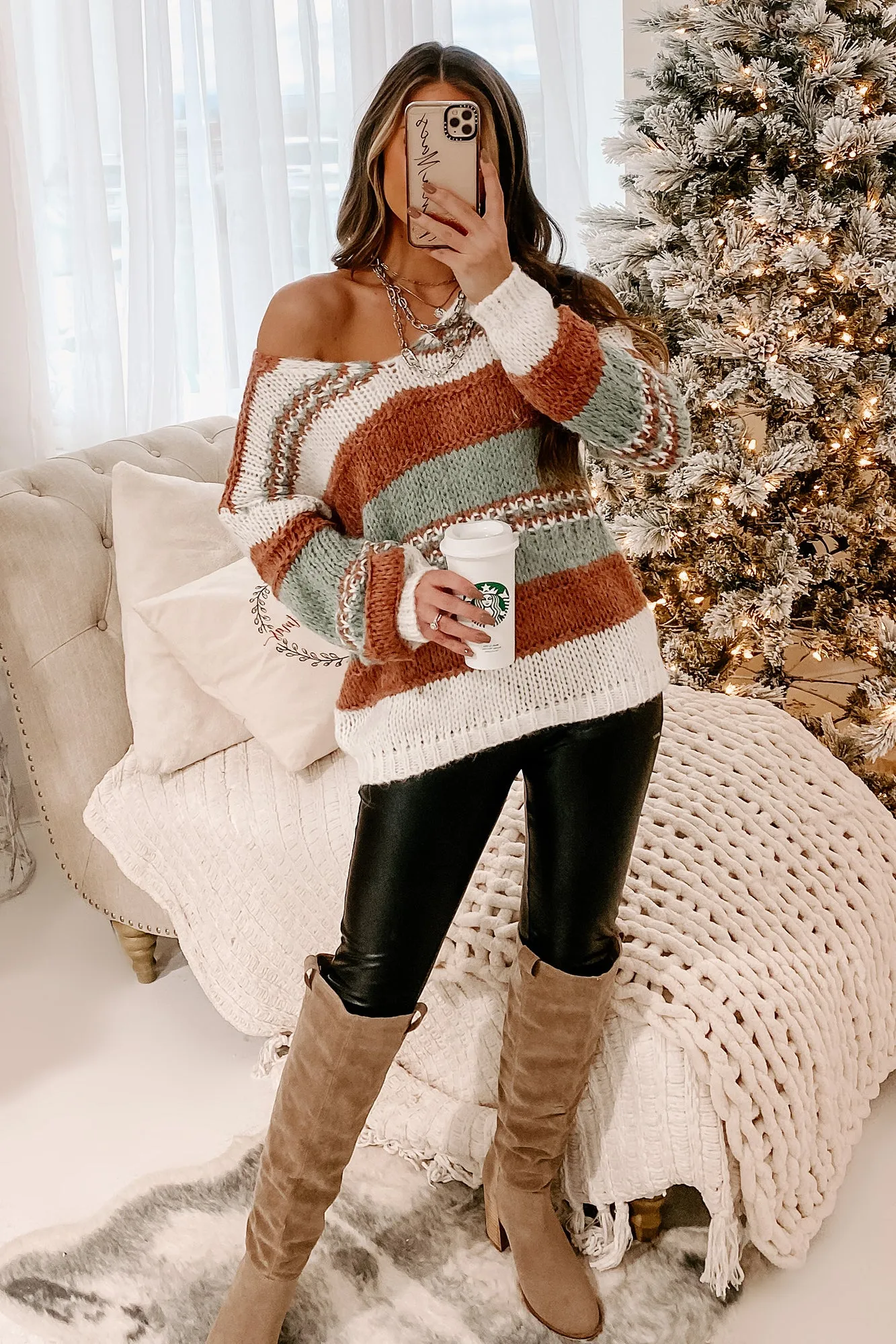 Just Warming Up Colorblock Sweater (Jade/Rust)