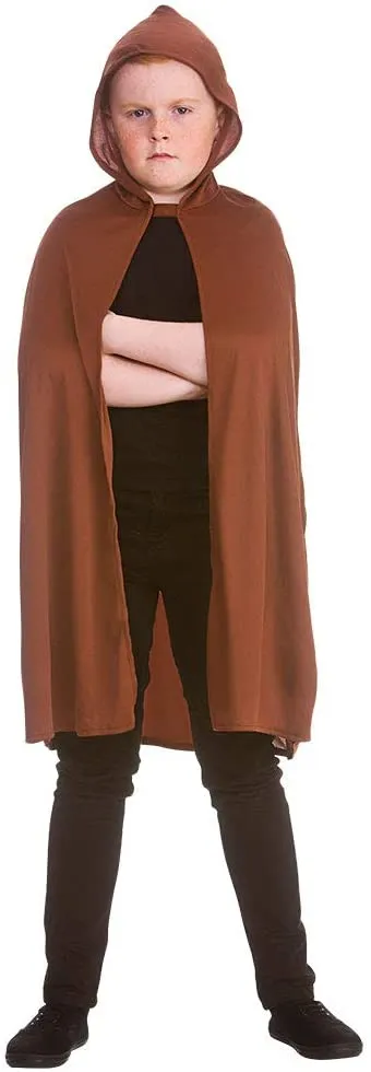 Kids Brown Hooded Cape Wizard Jedi Cloak Fancy Dress Costume