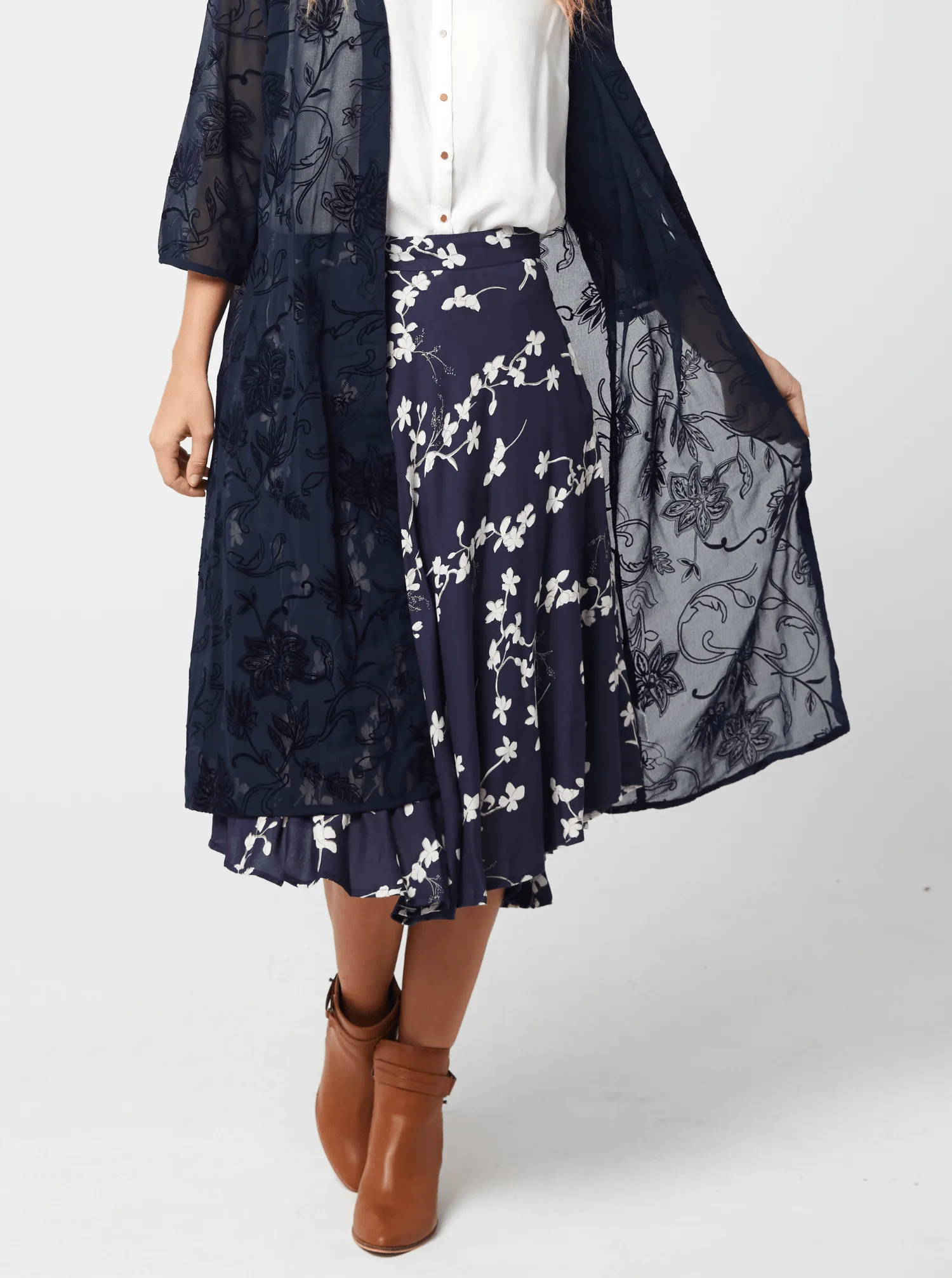 Ladies Printed Skirt | JOAN Skirt - Navy Print