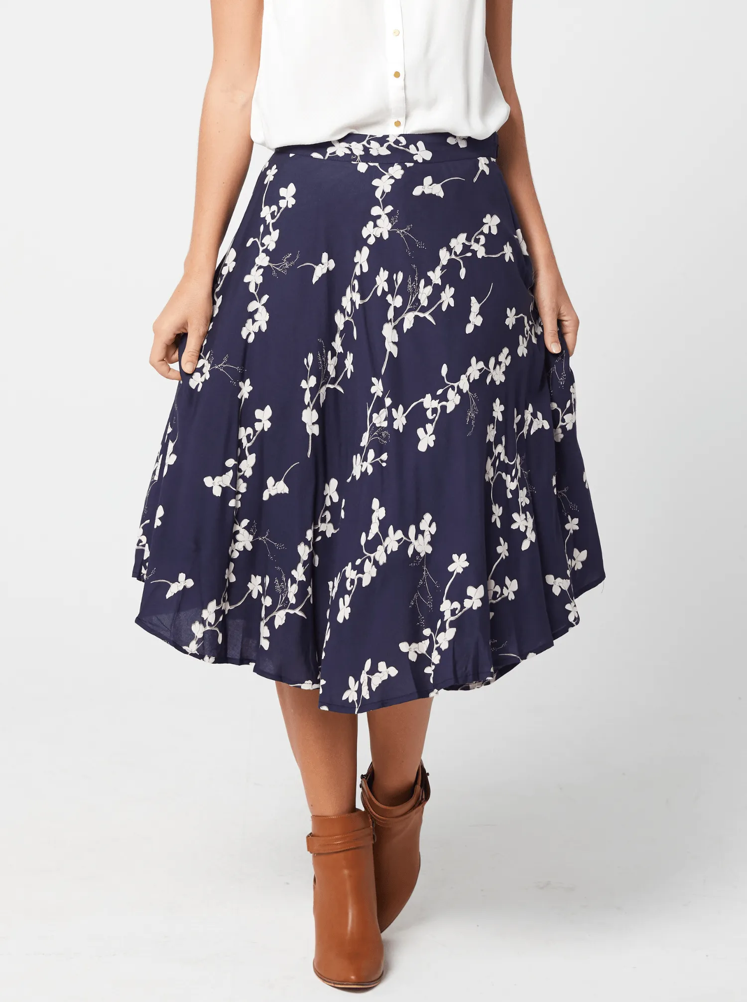 Ladies Printed Skirt | JOAN Skirt - Navy Print