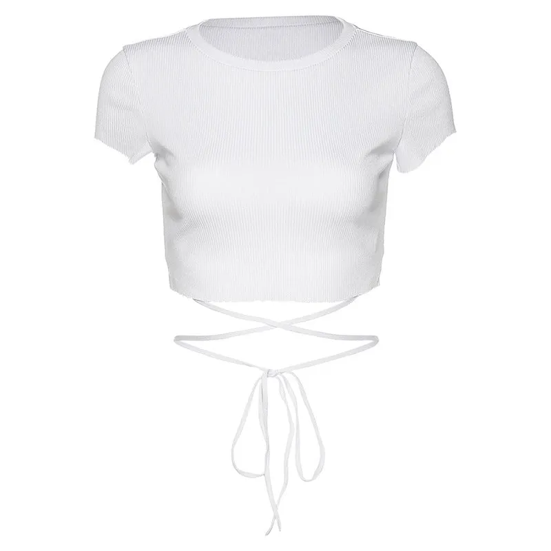 Ladies tie solid color T-shirt