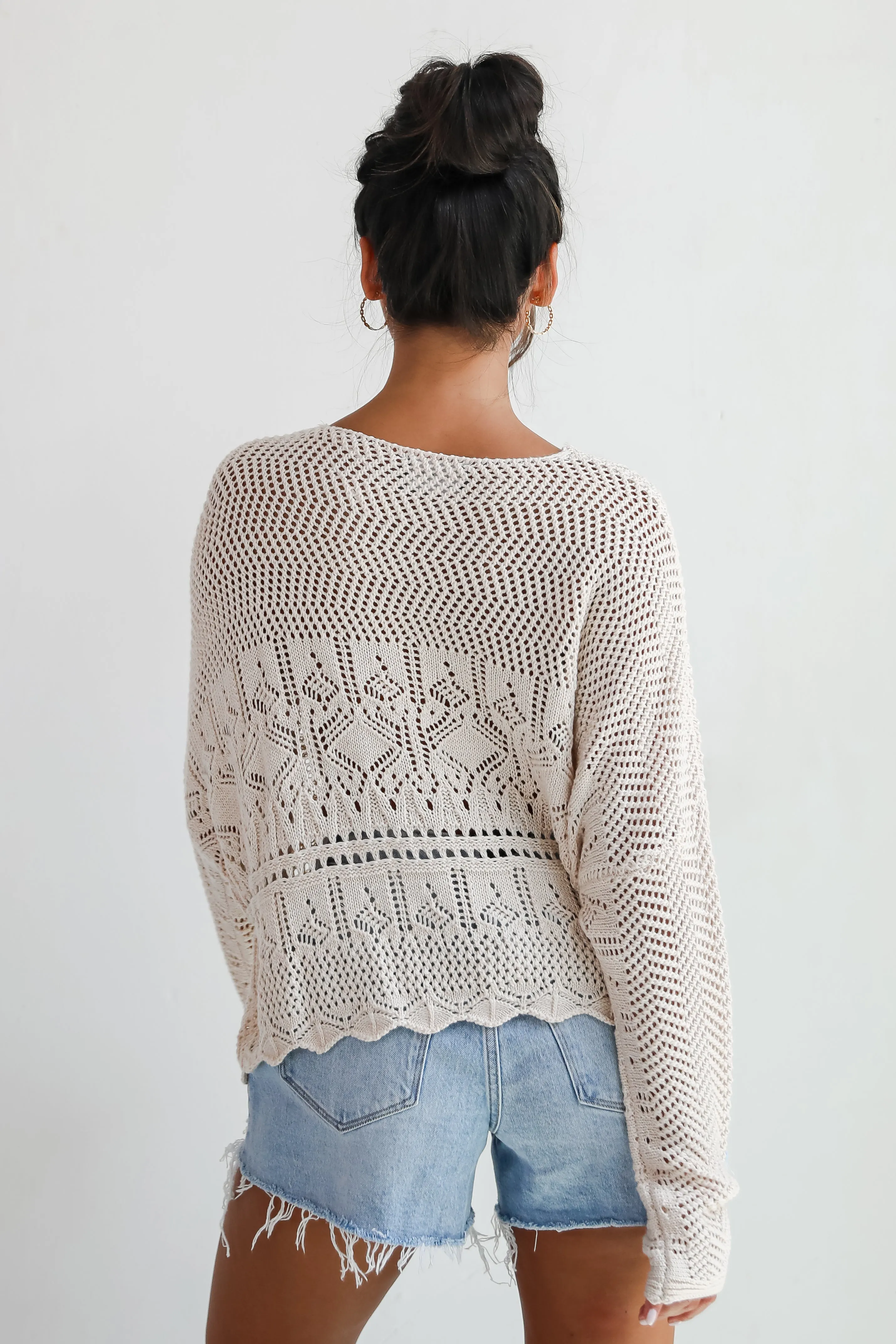 Laidback Moments Natural Crochet Knit Top