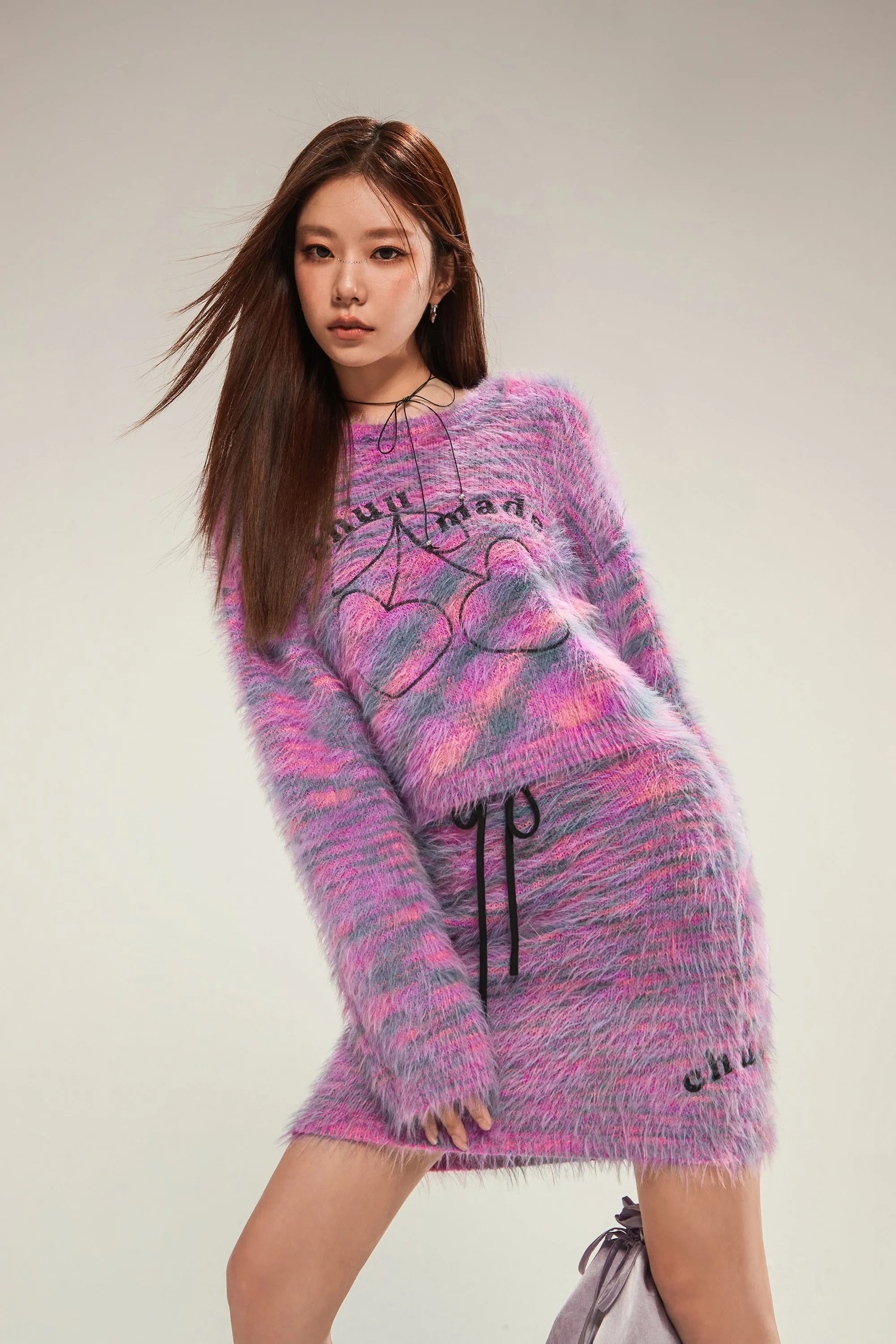 Logo Fuzzy Cherry Crop Knit Sweater