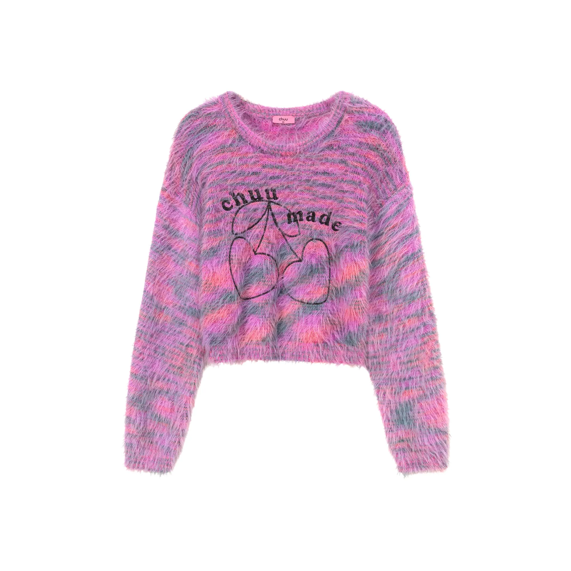 Logo Fuzzy Cherry Crop Knit Sweater