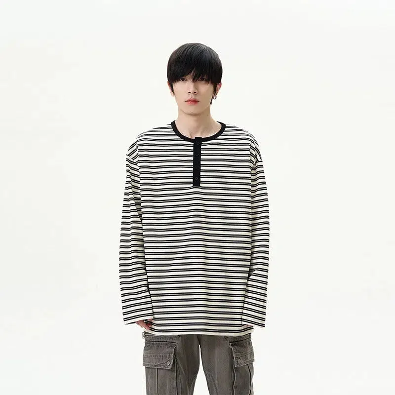 Loose-fit Striped Henley Shirt