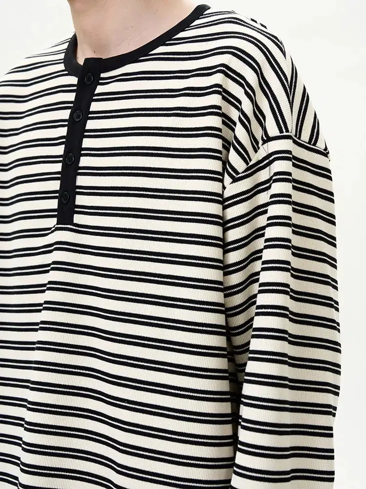 Loose-fit Striped Henley Shirt