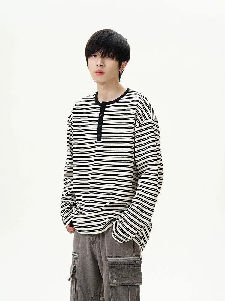 Loose-fit Striped Henley Shirt