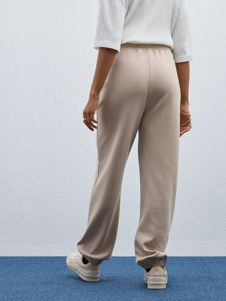 LOV Beige Seam-Detailed High-Rise Joggers