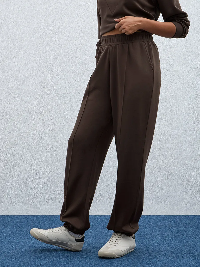 LOV Dark Brown Seam-Detailed High-Rise Joggers