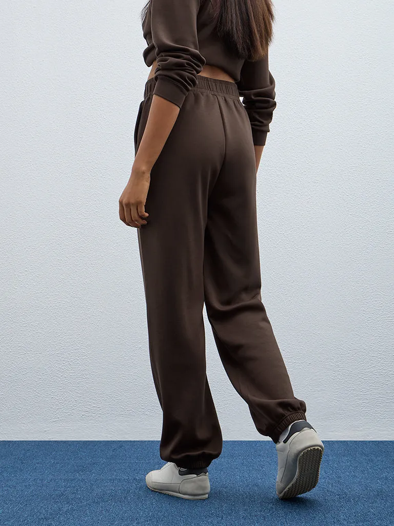 LOV Dark Brown Seam-Detailed High-Rise Joggers