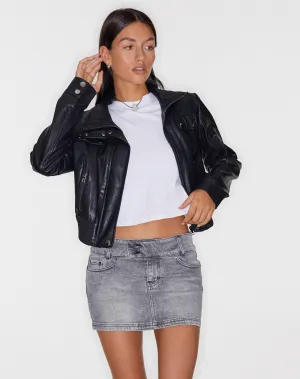 Low Rise Denim Mini Skirt in Grey Wash