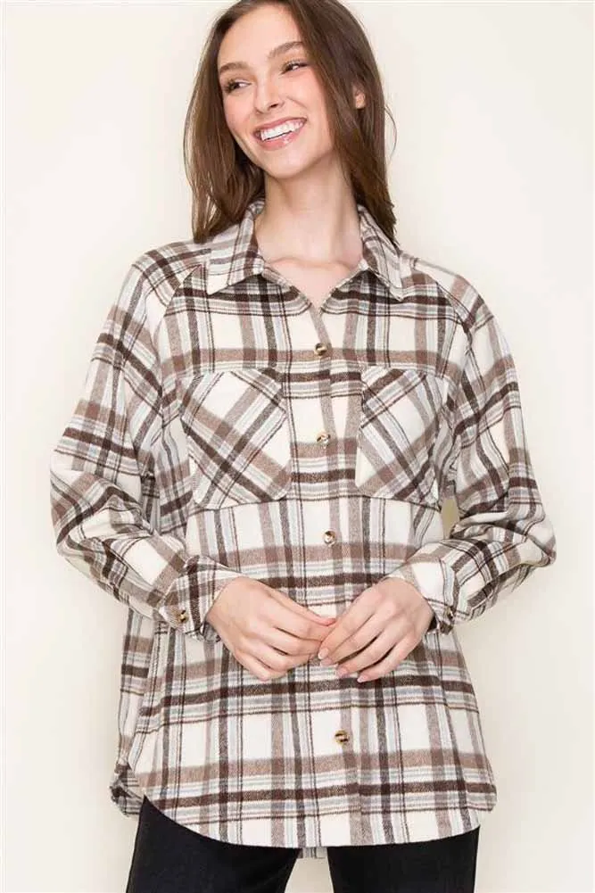 LS Plaid Shirt in Mocha by Staccato